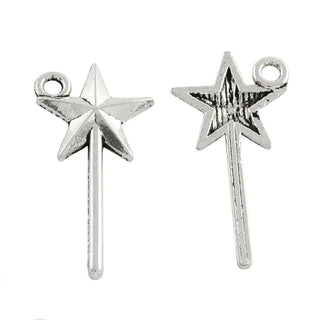 Dije Varita Mágica Tono Plata Envejecida 26x13mm | 14 uds