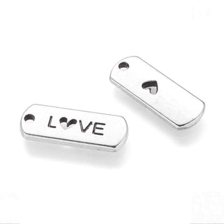 Dije Placa Rectangular con Palabra Love Tono Plata Envejecida 8x21mm | 5 uds