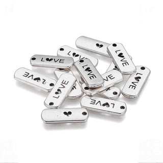 Dije Placa Rectangular con Palabra Love Tono Plata Envejecida 8x21mm | 5 uds