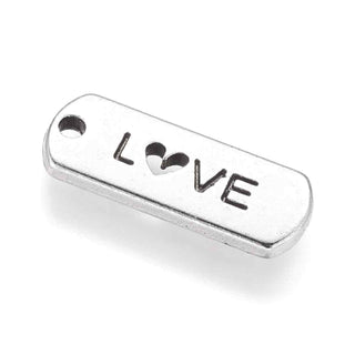 Dije Placa Rectangular con Palabra Love Tono Plata Envejecida 8x21mm | 5 uds