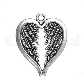 Colgantes de aleación del zinc, alas del Ángel en forma de corazón, 30x24x2mm.