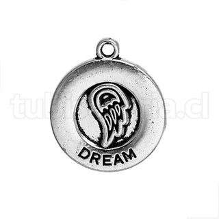 Colgantes de aleación con ala y palabra “Dream”, sueña, 20x17mm.