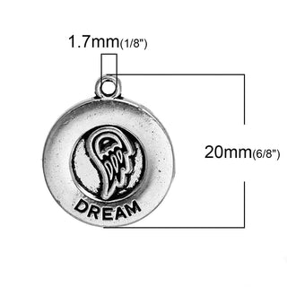 Dije Ala con Palabra Dream Tono Plata Envejecida 20x17mm | 6 uds
