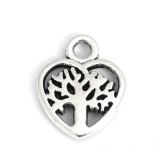 Mini Dije Árbol de la Vida dentro de un Corazón Tono Plata Envejecida 12x10mm | 10 uds