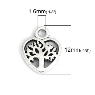 Mini Dije Árbol de la Vida dentro de un Corazón Tono Plata Envejecida 12x10mm | 10 uds