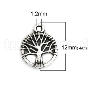 Pequeños colgantes de aleación, árbol de la vida, 12 x 10mm.