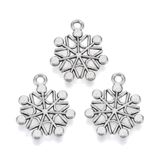 Dije Copo de Nieve Estilo Tibetano Tono Plata Envejecida 19.5x16.5x1.5mm | 8 uds