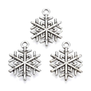 Dije Copo de Nieve Estilo Tibetano Tono Plata Envejecida 19.5x15.5x1.5mm | 8 uds
