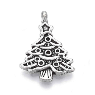 Dije Árbol de Navidad Estilo Tibetano Tono Plata Envejecida 24x17.5x4.5mm | 6 uds