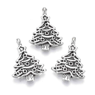 Dije Árbol de Navidad Estilo Tibetano Tono Plata Envejecida 24x17.5x4.5mm | 6 uds