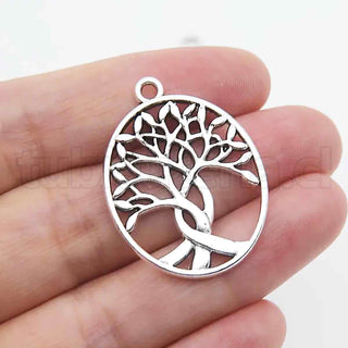 Colgantes de aleación de zinc estilo tibetano, óvalo con árbol de la vida, 31.5×23.5×1.5mm.