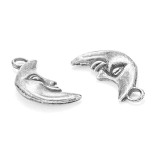 Dije Luna Sonriente Estilo Tibetano Tono Plata Envejecida 19x9.5x3mm | 9 uds