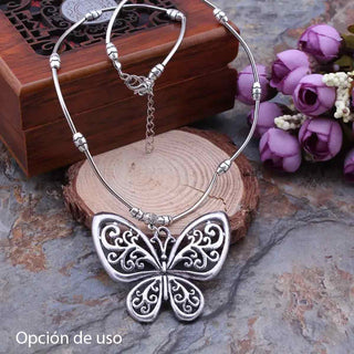 Maxi Dije Mariposa Calada Estilo Tibetano Tono Plata Envejecida 49x56x3mm | 1 unid