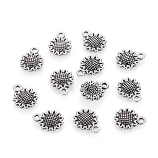 Dije Girasol Estilo Tibetano Tono Plata Envejecida 12x9x2mm | 16 uds