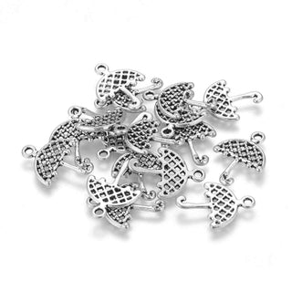 Dije Paraguas Estilo Tibetano Tono Plata Envejecida 21.5x16x2mm | 8 uds