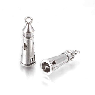 Dije Faro Estilo Tibetano Tono Plata Envejecida 25x8mm | 6 uds
