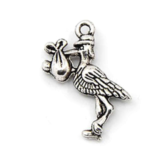 Dije Cigüeña Estilo Tibetano Tono Plata Envejecida 23x17x3mm | 5 uds