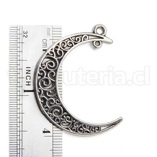 Bellas lunas talladas de aleación de zinc, estilo tibetano, 37x8x2mm.