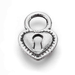 Dije Corazón Candado Estilo Tibetano Tono Plata Envejecida 12x17.5mm | 10 uds
