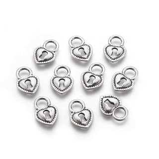 Dije Corazón Candado Estilo Tibetano Tono Plata Envejecida 12x17.5mm | 10 uds
