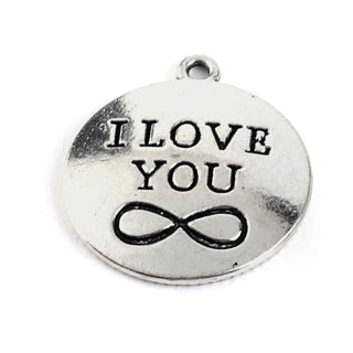 Dije Redondo "Te Amo Infinito" Estilo Tibetano Tono Plata Envejecida 27.5x24x2.5mm | 4 uds
