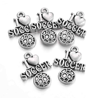 Dije "Amo el Fútbol" Estilo Tibetano Tono Plata Envejecida 22x16.7x2mm | 8 uds