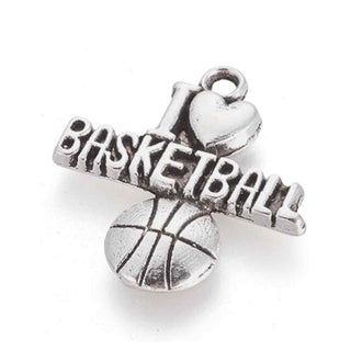 Dije "Me Encanta el Baloncesto" Estilo Tibetano Tono Plata Envejecida 21.5x20x2mm | 4 uds