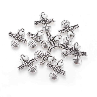 Dije "Me Encanta el Baloncesto" Estilo Tibetano Tono Plata Envejecida 21.5x20x2mm | 4 uds