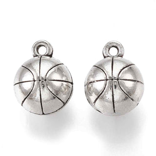 Dije Balón de Baloncesto Estilo Tibetano Tono Plata Envejecida 14x11mm | 3 uds
