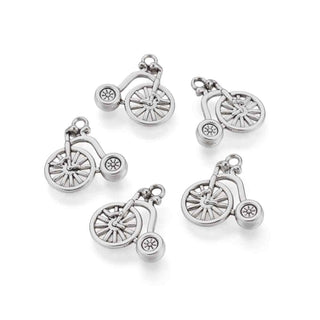 Dije Bicicleta Penny Farthing Estilo Tibetano Tono Plata Envejecida 17x18x3mm | 7 uds