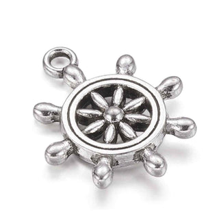 Dije Timón de Barco Estilo Tibetano Tono Plata Envejecida 23x19x3.5mm | 4 uds