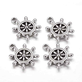 Dije Timón de Barco Estilo Tibetano Tono Plata Envejecida 23x19x3.5mm | 4 uds