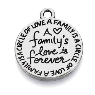 Dije Redondo "El Amor de la Familia es para Siempre" Estilo Tibetano Tono Plata Envejecida 20x17x1mm | 8 uds
