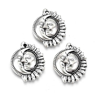 Dije Sol con Luna Estilo Tibetano Tono Plata Envejecida 20x16x3.5mm | 6 uds