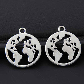 Dije Redondo Mapa Mundi Estilo Tibetano Tono Plata Envejecida 21x18x1mm | 8 uds