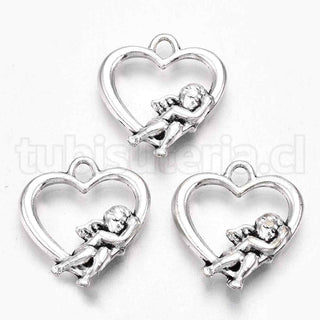 Colgantes de aleación estilo tibetano, corazón con ángel, 19.5x18x3mm.