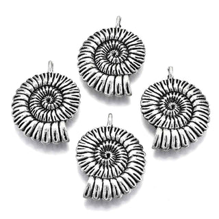 Maxi Dije Concha Espiral Estilo Tibetano Tono Plata Envejecida 37x27x7mm | 1 ud