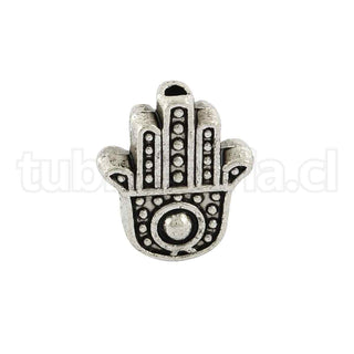 Abalorio separador de aleación, Hamsa / mano de Fátima, 12x10x4 mm.