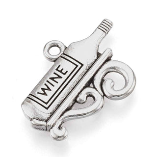Dije Botella de Vino de Reserva Estilo Tibetano Tono Plata Envejecida 16.5x22x2mm | 6 uds