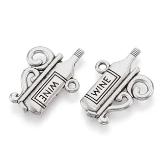 Dije Botella de Vino de Reserva Estilo Tibetano Tono Plata Envejecida 16.5x22x2mm | 6 uds