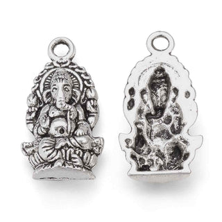 Dije Ganesh Elefante Hindú Estilo Tibetano Tono Plata Envejecida 26.5x14x5mm | 5 uds