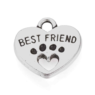 Dije Corazón Mejores Amigos Estilo Tibetano Tono Plata Envejecida 14.5x15x2.5mm | 6 uds