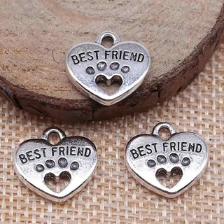 Dije Corazón Mejores Amigos Estilo Tibetano Tono Plata Envejecida 14.5x15x2.5mm | 6 uds