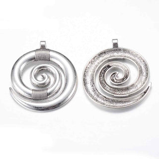 Maxi Dije Espiral Estilo Tibetano Tono Plata Envejecida 51x45.5x4mm | 1 ud