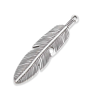 Maxi Dije Pluma Estilo Tibetano Tono Plata Envejecida 61x15x3mm | 1 ud