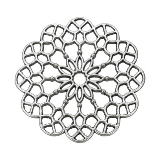 Maxi Dije Mandala Tipo Flor Calado Estilo Tibetano Tono Plata Envejecida 39mm | 1 ud
