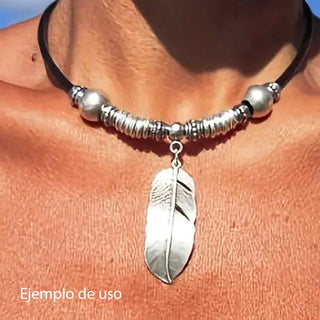 Maxi Dije Pluma Liviana Estilo Tibetano Tono Plata Envejecida 43.5x17x1.5mm | 1 ud