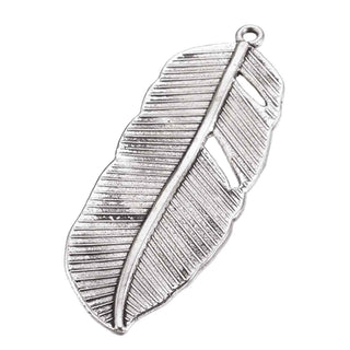 Maxi Dije Pluma Liviana Estilo Tibetano Tono Plata Envejecida 43.5x17x1.5mm | 1 ud