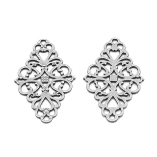 Maxi Dije Conector Rombo Tipo Filigrana Diseño Floral Tono Plata Envejecida 25x42x1.5mm | 2 uds