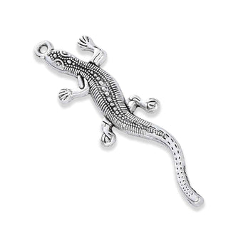 Maxi Dije Lagartija Estilo Tibetano Tono Plata Envejecida 54.5x15x2mm | 3 uds